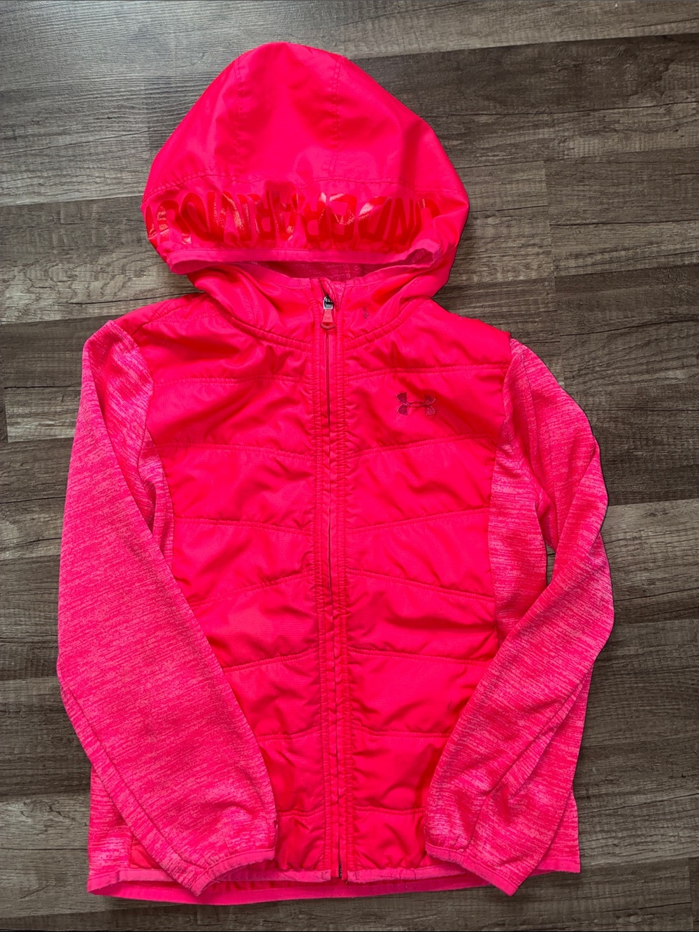 Under Armour Girls Neon Pink Hooded Quilted Jacket